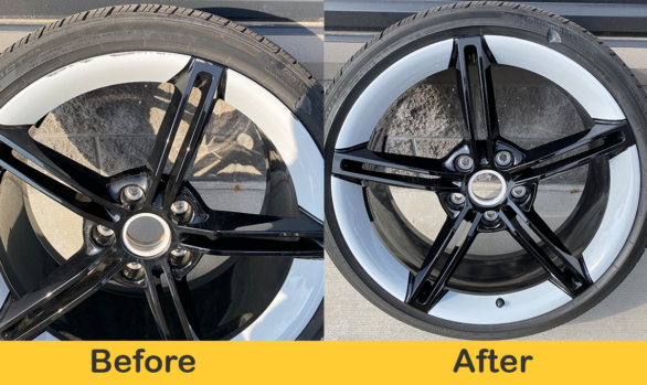 Before and after wheel repair image of 2021 Porsche Taycan S
