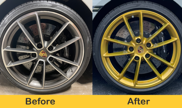 Before and After wheel color change images of Porsche 911